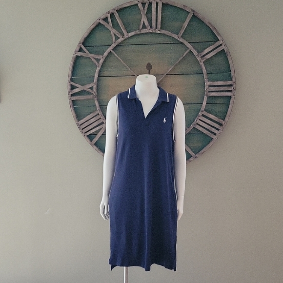 Ralph Lauren Polo Sleeveless Dress in Deep Blue With Pony Embroidered Detail - Picture 1 of 11
